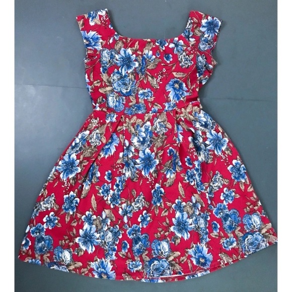 Gilli Maroon Blue Floral Dress Size Small Cowgirl Retro Mod Romance Rustic - Picture 4 of 4